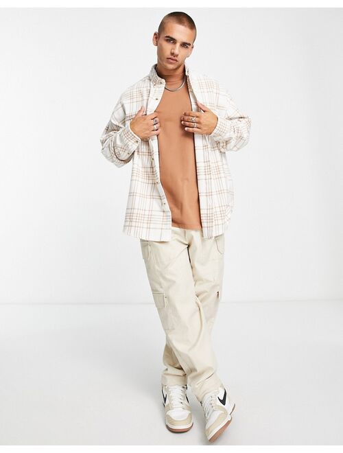 ASOS DESIGN extreme oversized brushed flannel check shirt in ecru