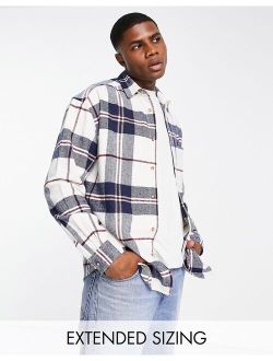 90s oversized brushed flannel check shirt in cream in cotton blend