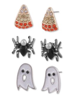 HOLIDAY LANE Tri-Tone 3-Pc. Set Mixed Stone Halloween Stud Earrings, Created for Macy's