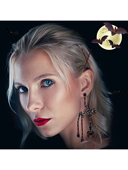 Yujie Halloween Earrings For Women Teen Girls Pumpkin Dangle Earrings Black Skeleton Spider Web Drops Skull Dangle Drop Earrings Studs Halloween Jewelry for Party Constum