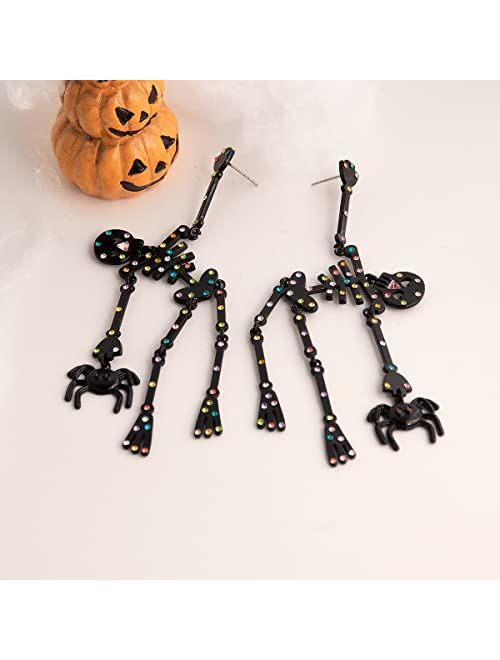 Yujie Halloween Earrings For Women Teen Girls Pumpkin Dangle Earrings Black Skeleton Spider Web Drops Skull Dangle Drop Earrings Studs Halloween Jewelry for Party Constum