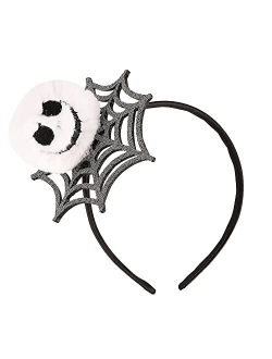 The Nightmare Before Christmas Halloween Headband for Women - Black Batwings Headband with Striped Bow and Jack Skellington Charm