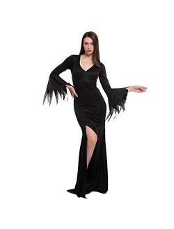 Women Floor Length Gothic Dress Black Witch Dress Costume for Halloween Cosplay Party Vintage Medieval Dress