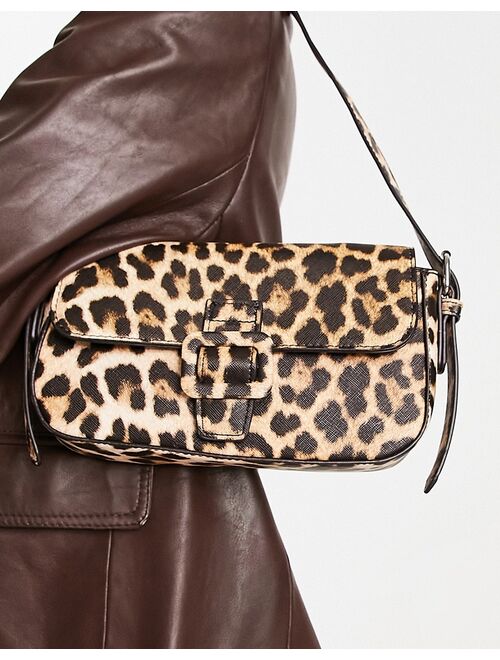 Glamorous buckle shoulder bag in leopard print