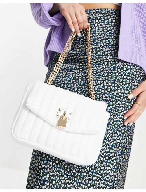 ASOS DESIGN adjustable quilted shoulder bag with padlock in white