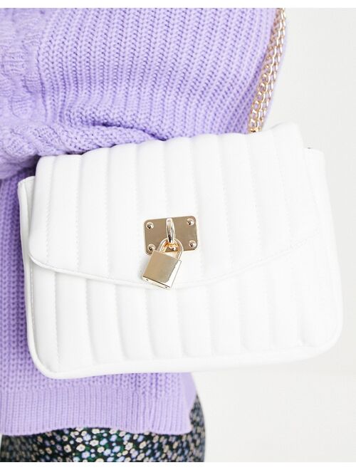 ASOS DESIGN adjustable quilted shoulder bag with padlock in white