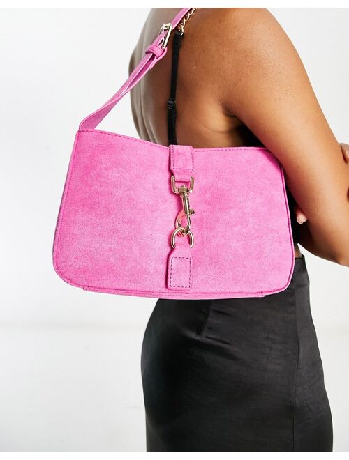 Public Desire The Beau shoulder bag with buckle in pink suede