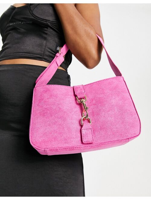 Public Desire The Beau shoulder bag with buckle in pink suede