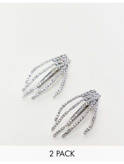 Pieces Exclusive Halloween 2-pack skeleton hand hair clips in silver