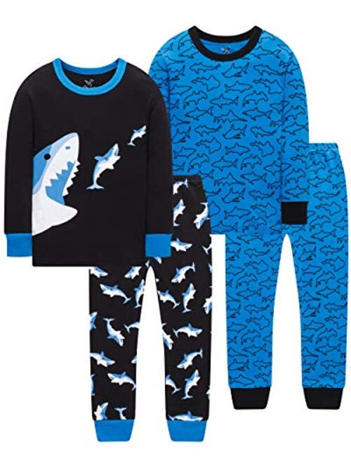 CoralBee Pajamas for Boys Girls Grow in The Dark Dinosaurs Sleepwear Christmas Baby Clothes 4 Pieces Pants Set