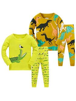 AmberEft Boys Pajamas Kids Clothes Plane Dinosaur Cars Space PJs Sets Long Sleeve Sleepwear 2-12 Years