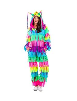 Halloween Multicolor Pinata Costume Jumpsuit with Bright and Colorful Streamers All Over for Women