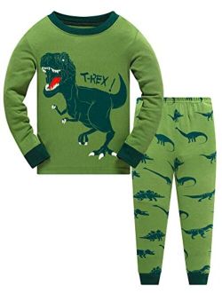 Akyzic Toddler Boys Planet Pajamas Dinosaur Cotton Kids Truck 2 Piece Train Kids Pjs Sleepwear Clothes Set 3-10T