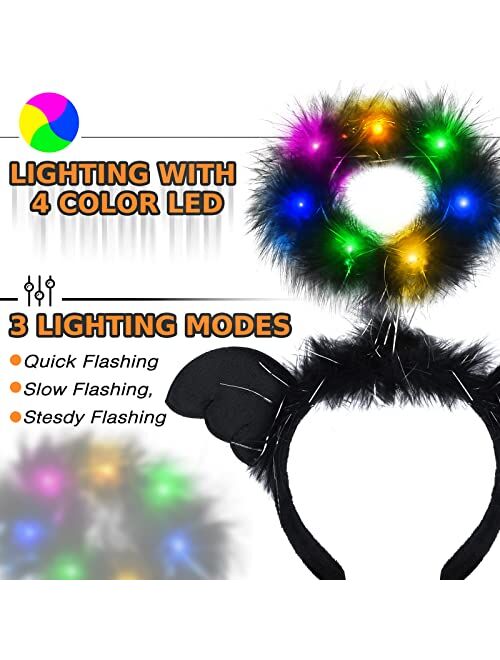 Awonoso Angel Halo Headband with Fluffy Feather and 3 Modes LED Lights, Halloween Angel Costumes for Women