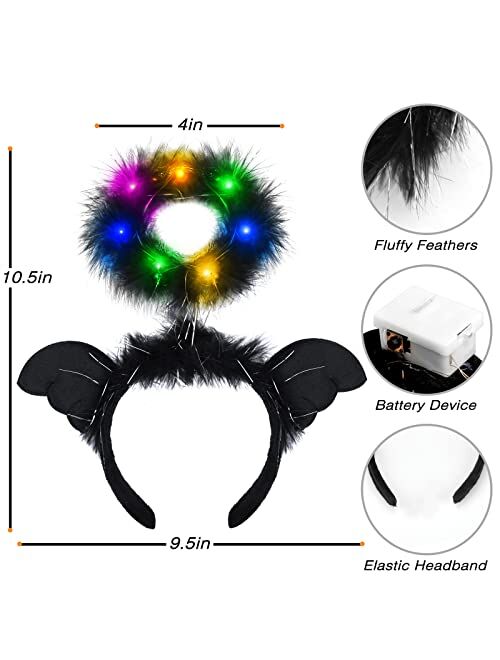 Awonoso Angel Halo Headband with Fluffy Feather and 3 Modes LED Lights, Halloween Angel Costumes for Women