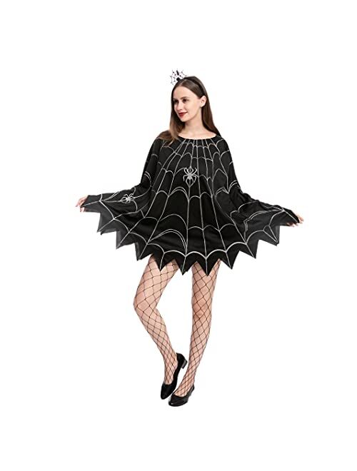 Spooktacular Creations Spider Web Dress Poncho Costumes with Spider Headband for Halloween Dress Up Party Cosplay