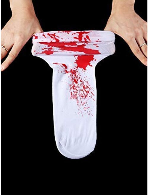 Tatuo Women Stockings High Socks for Halloween Cosplay Costume, 2 Pairs (Blood Stained) White and Red