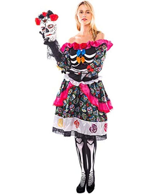 Spooktacular Creations Womens Day of The Dead Spanish Costume Set for Halloween Lady Dress Up Party, Dia de Los Muertos