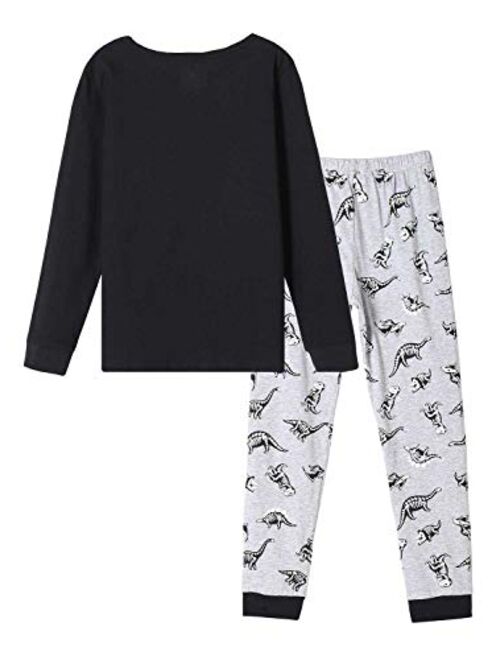 MyFav Boys Pajama Glow in Dark Skull Pjs Cotton Long Sleeve Casual Snug Fit Sleepwear