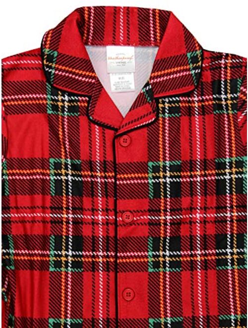 Komar Kids Boys Traditional Holiday Christmas Plaid Coat Style Pajamas Set