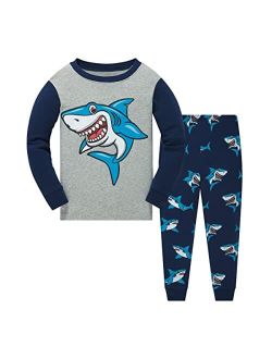 Akyzic Boys Planet Pajamas Sets 100% Cotton Pjs Toddler 2 Piece Long Sleeve Sleepwear Kids Clothes Sets Dinosaur Shirts