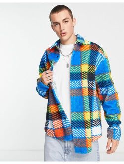 90s oversized teddy borg shirt in bright blue check