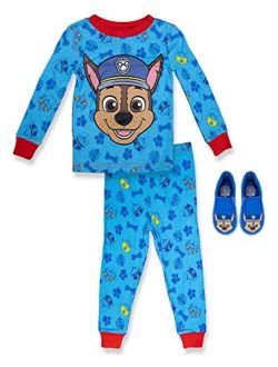 Paw Patrol Boy's 2 Piece PJ Set with Slipper,Navy,100% Cotton, Toddler Boy's Size 2T to 5T