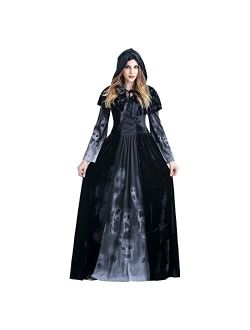 QUFECH Women's Halloween Dress 2022 Female Death Dress Skeleton Costumes Costume Grim Reaper Dress Vampire Costume