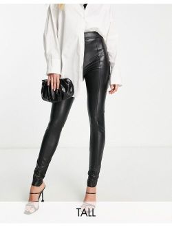 Tall faux leather zip detail legging in black