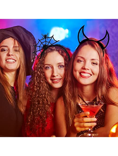 Quescu 6Pcs Halloween Headband for Women,Pumpkin, Spider,Bat Headband,Witch Hat,Demon Halloween Headpiece Party Cosplay Decoration