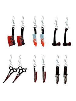 6 Pairs Punk Knife Dagger Drop Dangle Earring Set Gothic AcrylicJust Follow Blood Printed Knife Earring for Women Girl Teen Hip Hop Halloween Party Jewelry With Box