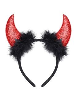 Laivomda Devil Horn Headband Glitter Devil Ears Headband Devil Costume Accessory for Women Girls Halloween Costume Accessory