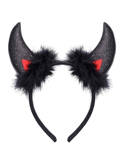 Laivomda Devil Horn Headband Glitter Devil Ears Headband Devil Costume Accessory for Women Girls Halloween Costume Accessory