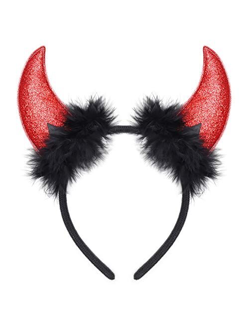 Laivomda Devil Horn Headband Glitter Devil Ears Headband Devil Costume Accessory for Women Girls Halloween Costume Accessory