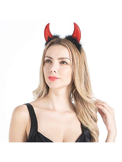 Laivomda Devil Horn Headband Glitter Devil Ears Headband Devil Costume Accessory for Women Girls Halloween Costume Accessory