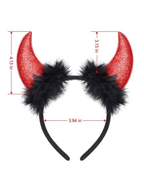 Laivomda Devil Horn Headband Glitter Devil Ears Headband Devil Costume Accessory for Women Girls Halloween Costume Accessory