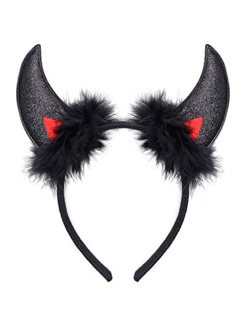 Laivomda Devil Horn Headband Glitter Devil Ears Headband Devil Costume Accessory for Women Girls Halloween Costume Accessory