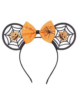 YanJie Halloween Mouse Ears Bow Headbands, Spider Halloween Decoration Cosplay Costume for Girls & Women (Spider)