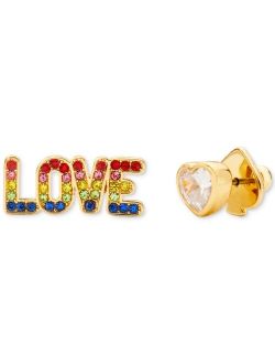 Gold-Tone Rainbow Stone Love Mismatch Stud Earrings
