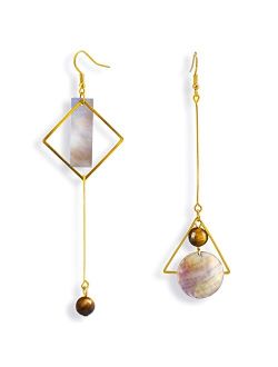 Pasffoo Mismatch Asymmetry Abstract Drop Dangle Abalone Shell Earrings for Woman and Girls