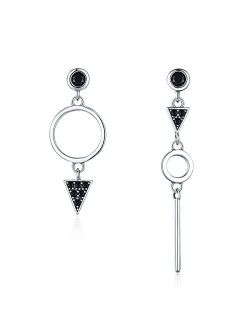 WOSTU Geometry Women's Sterling Silver Tassel Drop Earrings Handmade Threader Earrings Asymmetrical Earrings