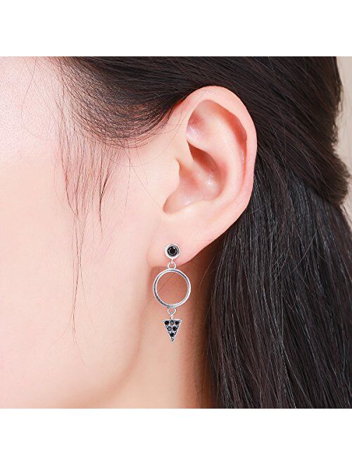 WOSTU Geometry Women's Sterling Silver Tassel Drop Earrings Handmade Threader Earrings Asymmetrical Earrings