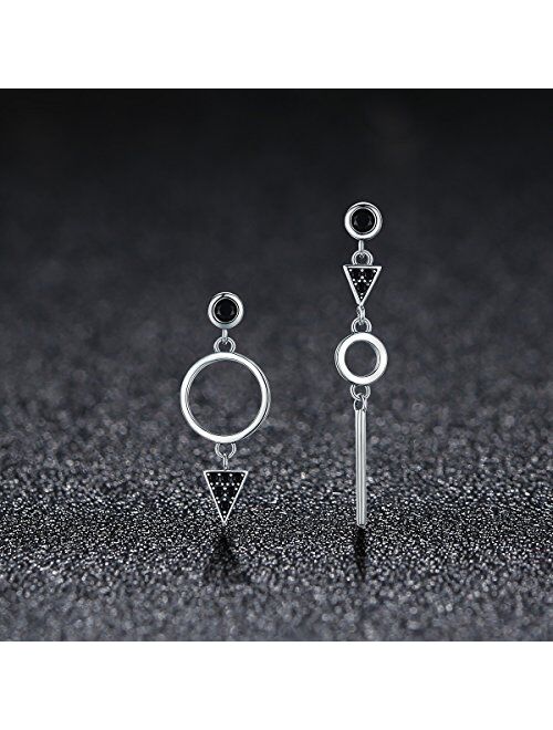 WOSTU Geometry Women's Sterling Silver Tassel Drop Earrings Handmade Threader Earrings Asymmetrical Earrings