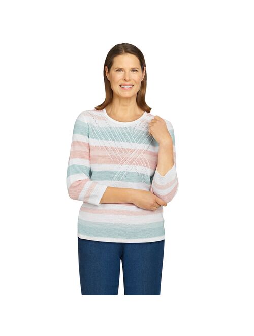 Plus Size Alfred Dunner Stripe Textured Beaded Crewneck Sweater