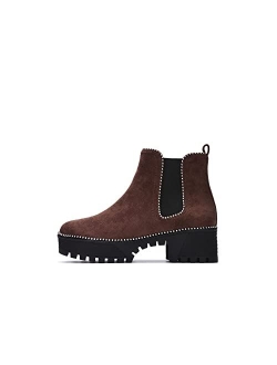 Spiky Combat Ankle Boots for Women, Platform Boots with Chunky Block Heels, Studded Chelsea Boots for Women