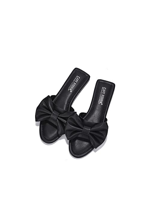 Cape Robbin Dane Flat Sandals Slides for Women, Womens Mules Slip On Shoes with Bow