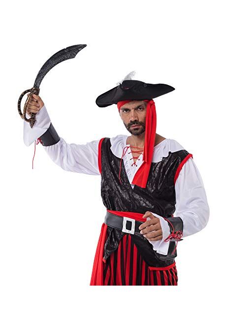 Spooktacular Creations Pirate Costume Mens Plundering Sea Captain Adult Set for Halloween Dress Up Party