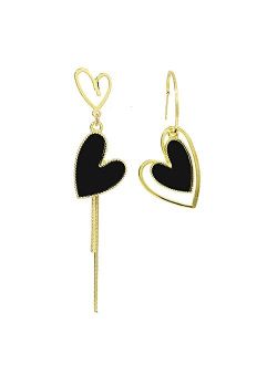 Just Follow Gold Plated Mismatch Asymmetry Heart Drop Dangle Earrings Stud, Love Dangly Earrings for Women Girls