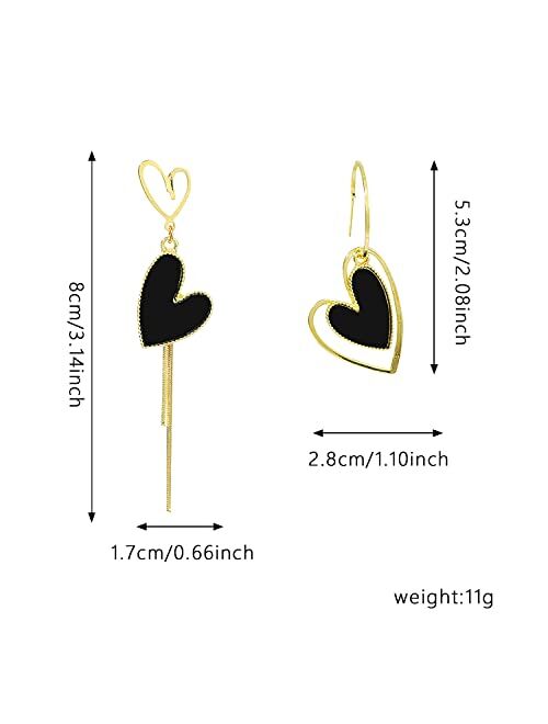 Just Follow Gold Plated Mismatch Asymmetry Heart Drop Dangle Earrings Stud, Love Dangly Earrings for Women Girls