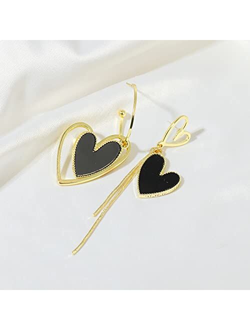 Just Follow Gold Plated Mismatch Asymmetry Heart Drop Dangle Earrings Stud, Love Dangly Earrings for Women Girls